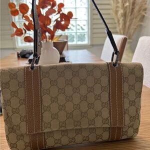 Gucci Tan and Brown Monogram Shoulder Bag